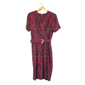 Women's Vintage Red Paisley Melissa Wrap Dress 8